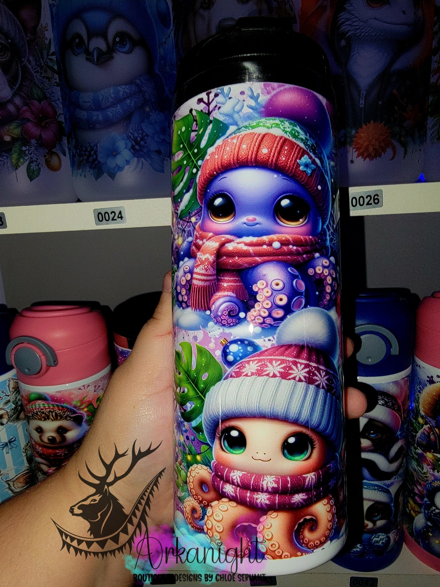 Gourde sur commande - Couvercle à café - 14 oz - Collection Hiver & Noël 2025 - Pieuvres