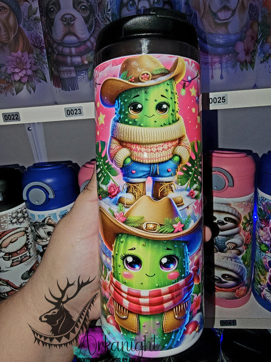 Gourde sur commande - Couvercle à café - 14 oz - Collection Hiver & Noël 2025 - Cornichons Cowgirl de Noël