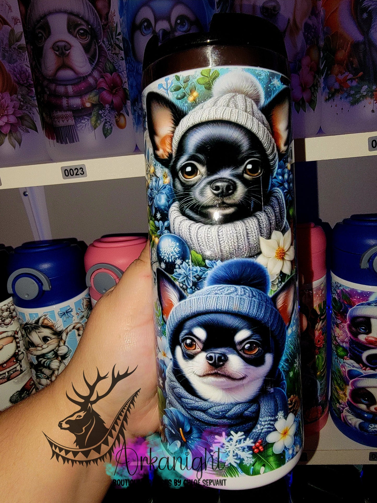 Gourde sur commande - Couvercle à café - 14 oz - Collection Hiver & Noël 2025 - Chihuahua Noir