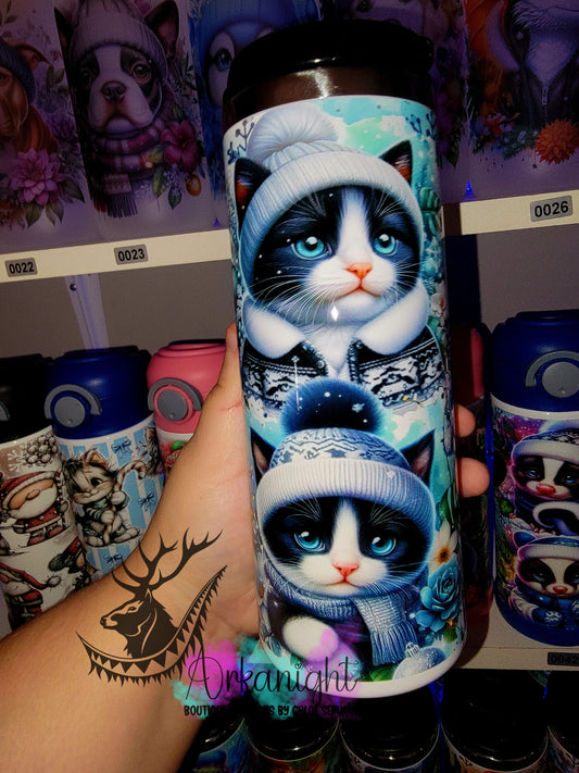 Gourde sur commande - Couvercle à café - 14 oz - Collection Hiver & Noël 2025 - Chaton Noir et Blanc