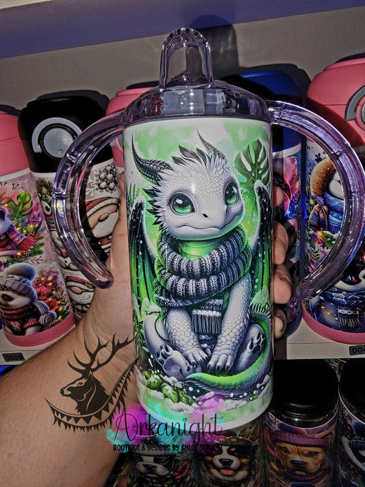 Gourde - Biberon Évolutif sur commande - Dragon d'Hiver Blanc & Noir & Vert Fluot