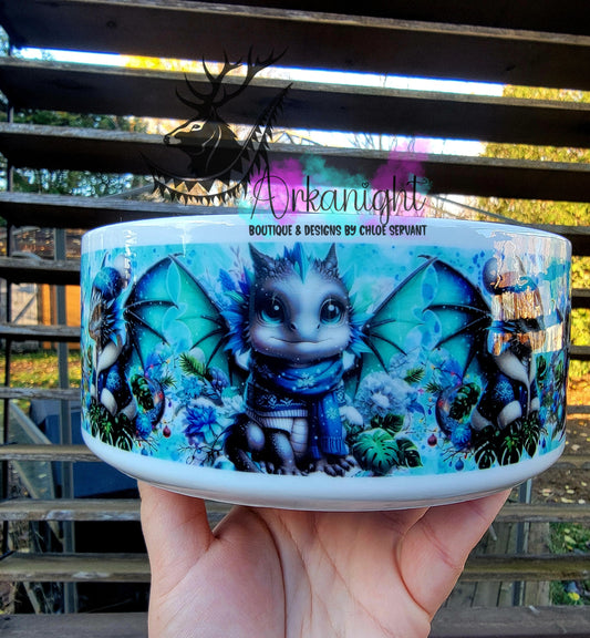 Gamelle en céramique sur commande - Collection Hiver & Noël 2025 - Dragon Gris & Turquoise