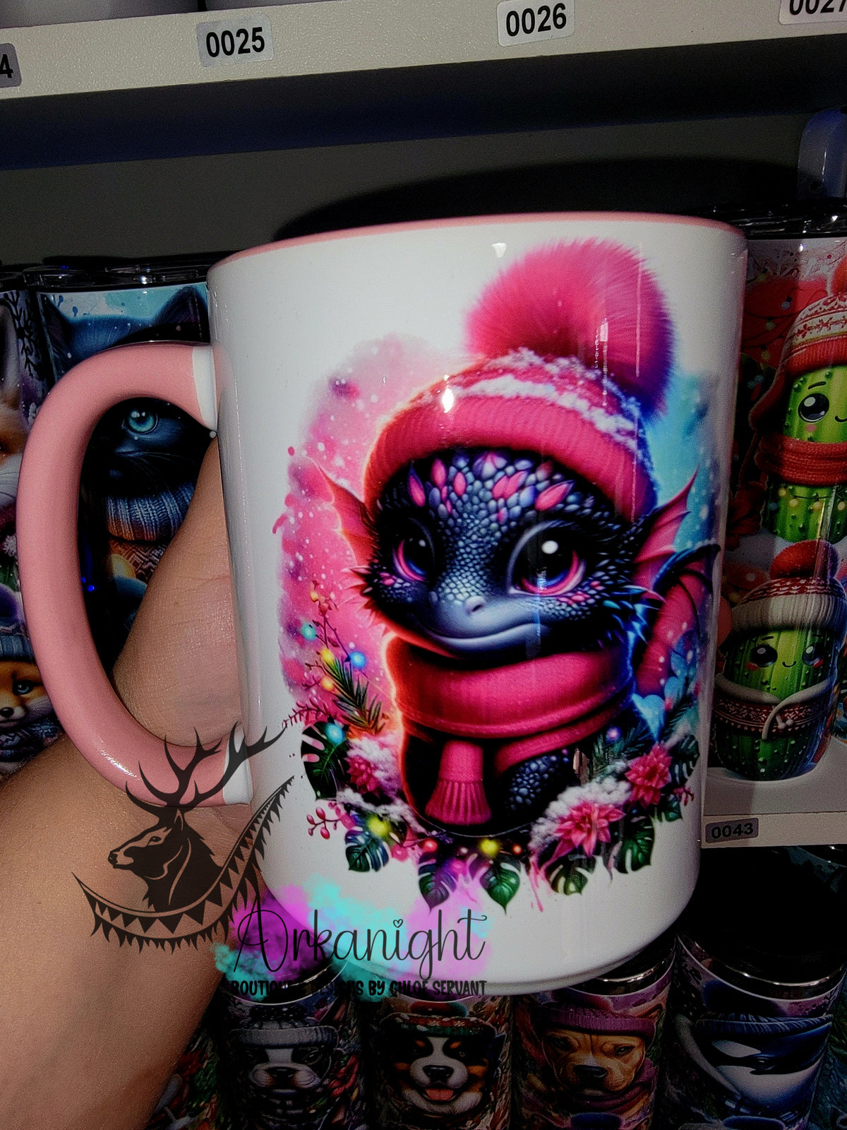 Tasse en céramique sur commande - Collection Hiver 2025 - Dragon Noir , Rose & Turquoise