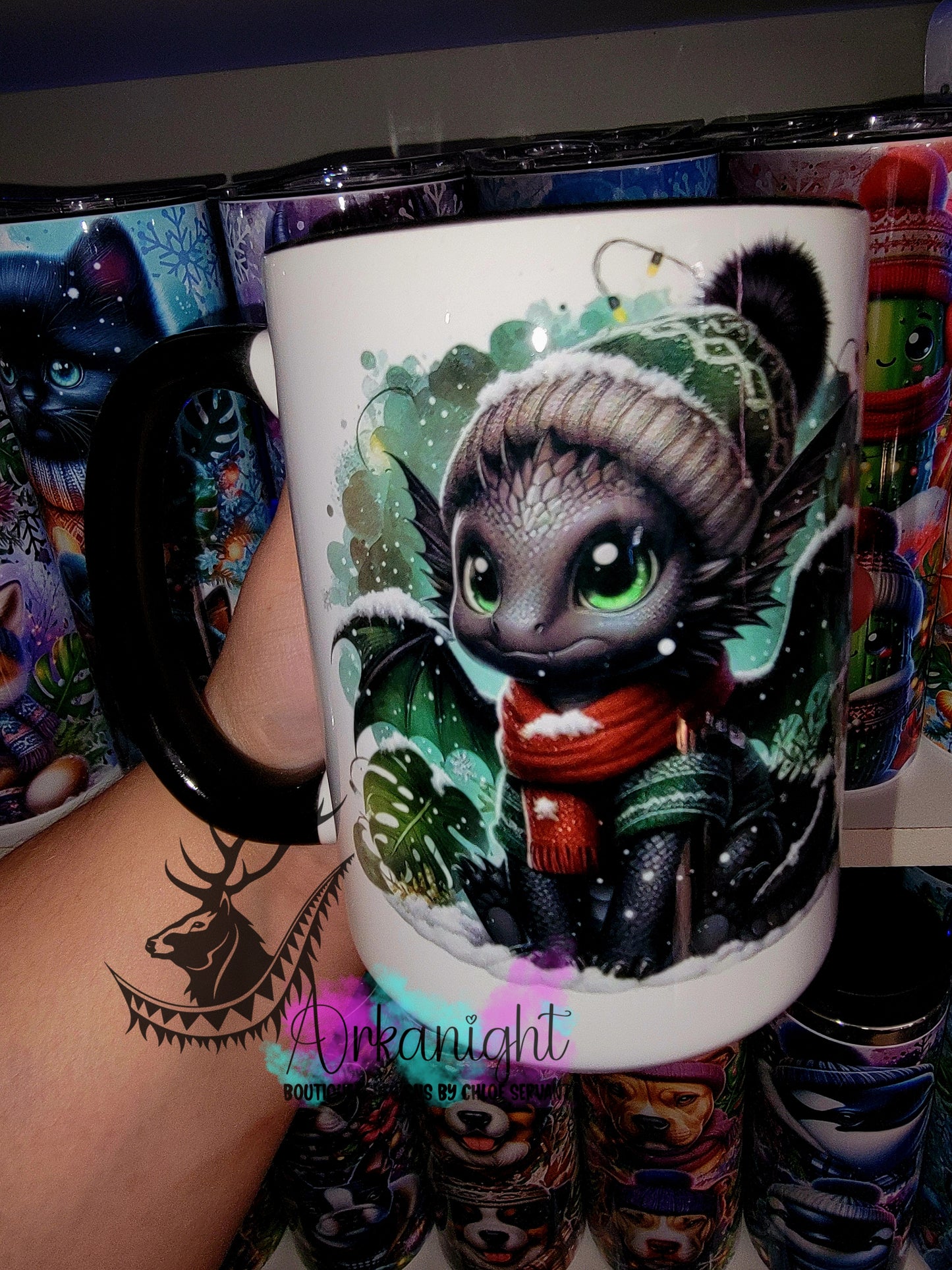 Tasse en céramique sur commande - Collection Hiver 2025 - Dragon Noir & Vert Forêt
