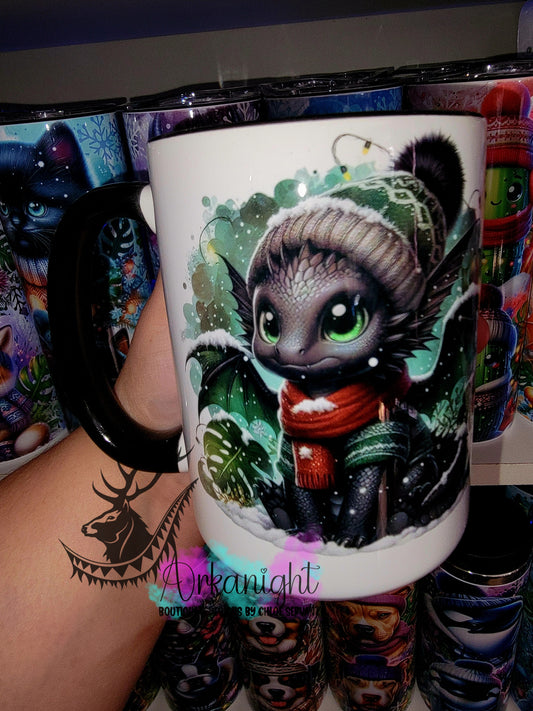 Tasse en céramique sur commande - Collection Hiver 2025 - Dragon Noir & Vert Forêt
