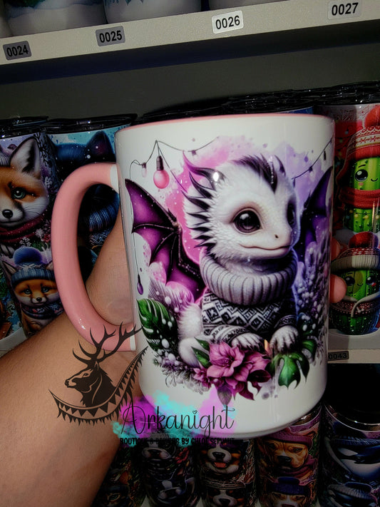Tasse en céramique sur commande - Collection Hiver 2025 - Dragon Blanc, Noir & Lilas