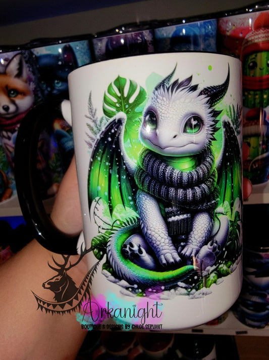 Tasse en céramique sur commande - Collection Hiver 2025 - Dragon Blanc , Noir & Vert Fluot