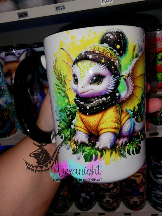 Tasse en céramique sur commande - Collection Hiver 2025 - Dragon Blanc , Noir & Jaune Fluot