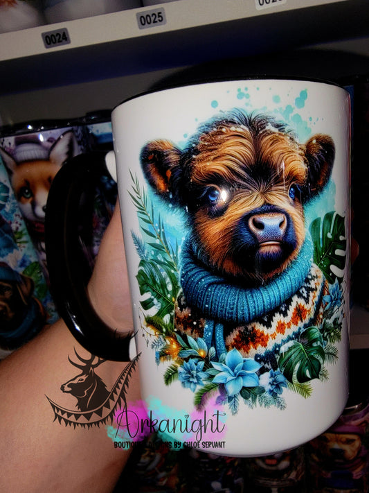 Tasse en céramique sur commande - Collection Hiver 2025 - Bébé Vache noire & Brune chocolat