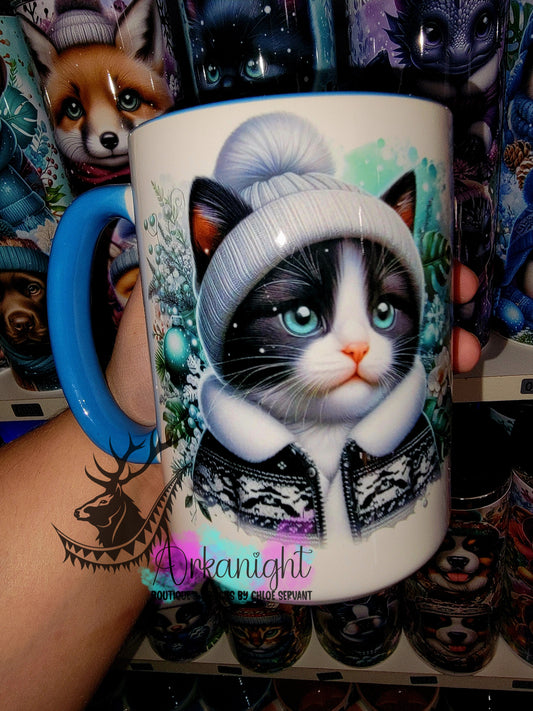 Tasse en céramique sur commande - Collection Hiver 2025 - Chaton Blanc & Noir