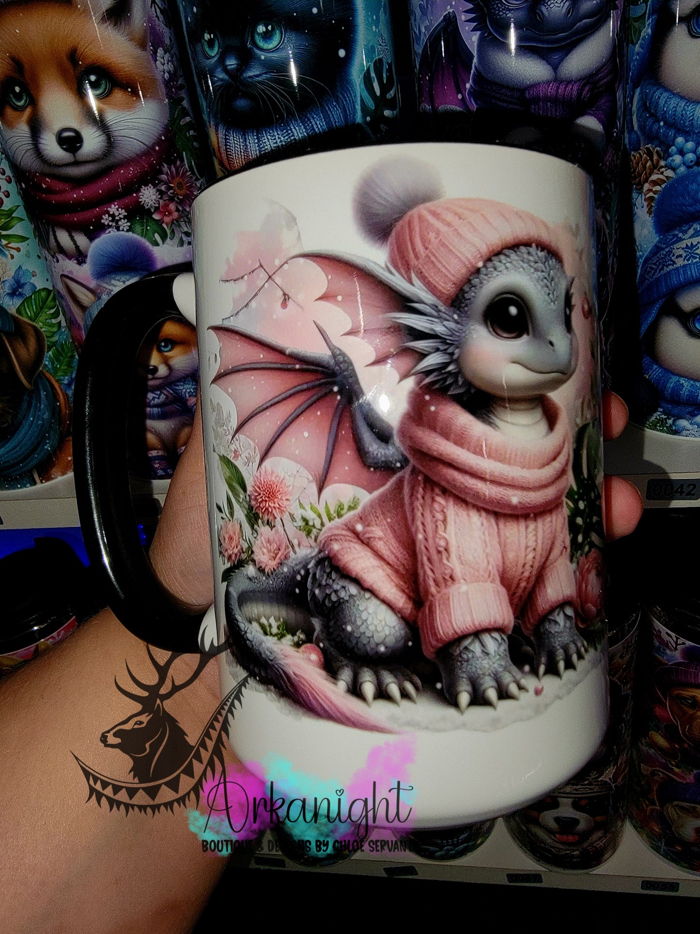 Tasse en céramique sur commande - Collection Hiver 2025 - Dragon Gris & Rose Vieillie