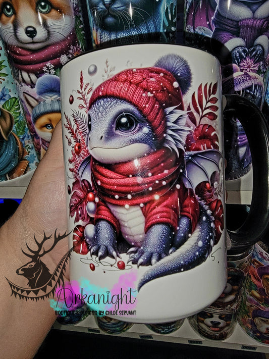 Tasse en céramique sur commande - Collection Hiver 2025 - Dragon Gris & Rouge