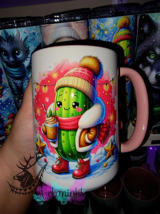 Tasse en céramique sur commande - Collection Hiver 2025 - Cornichon Rose au Ski