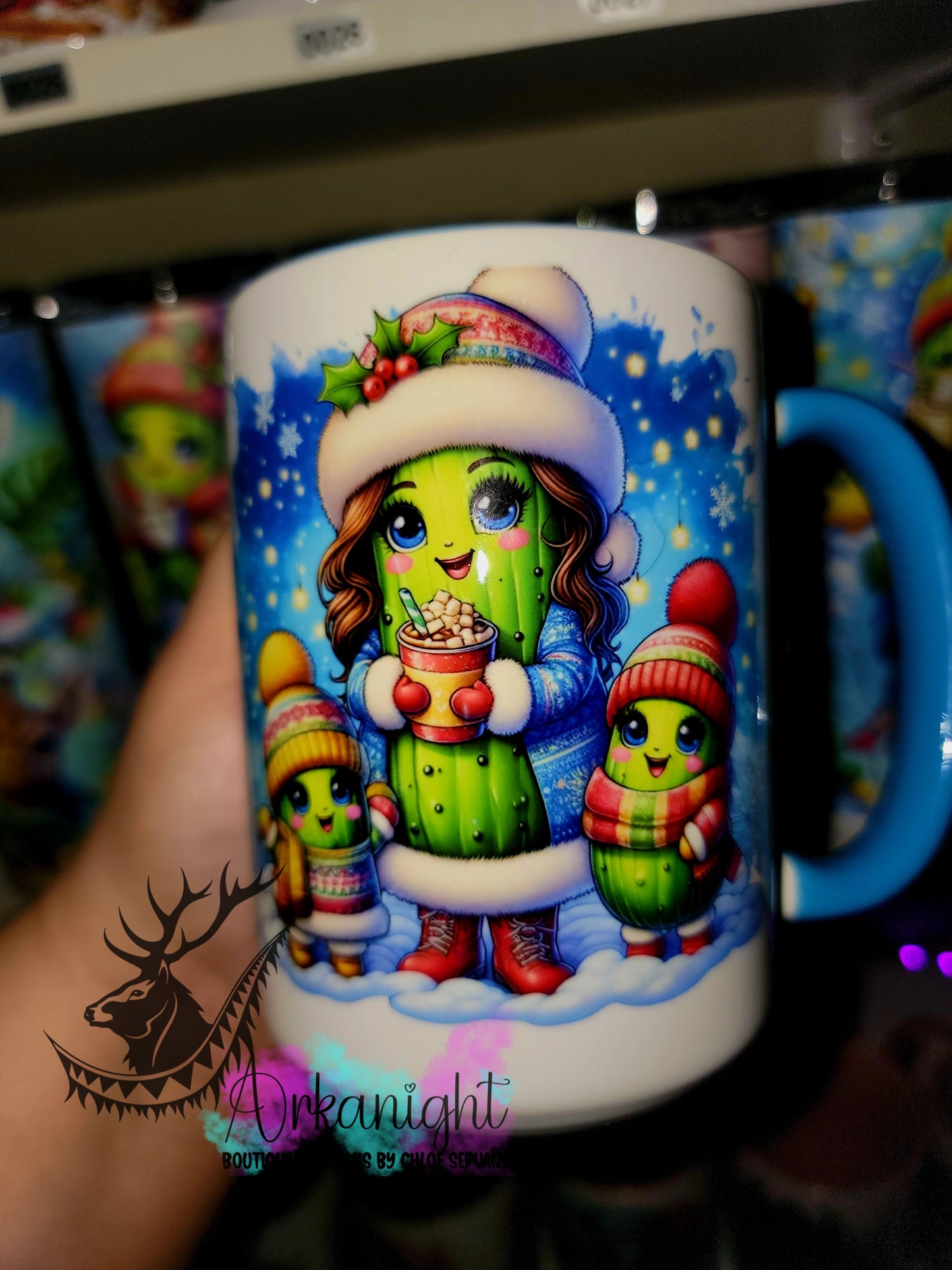 Tasse en céramique sur commande - Collection Hiver 2025 - Famille de Cornichon - Bleu