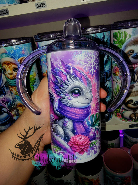 Gourde - Biberon Évolutif sur commande - Collection Hiver 2025 - Dragon Gris/Mauve Néon