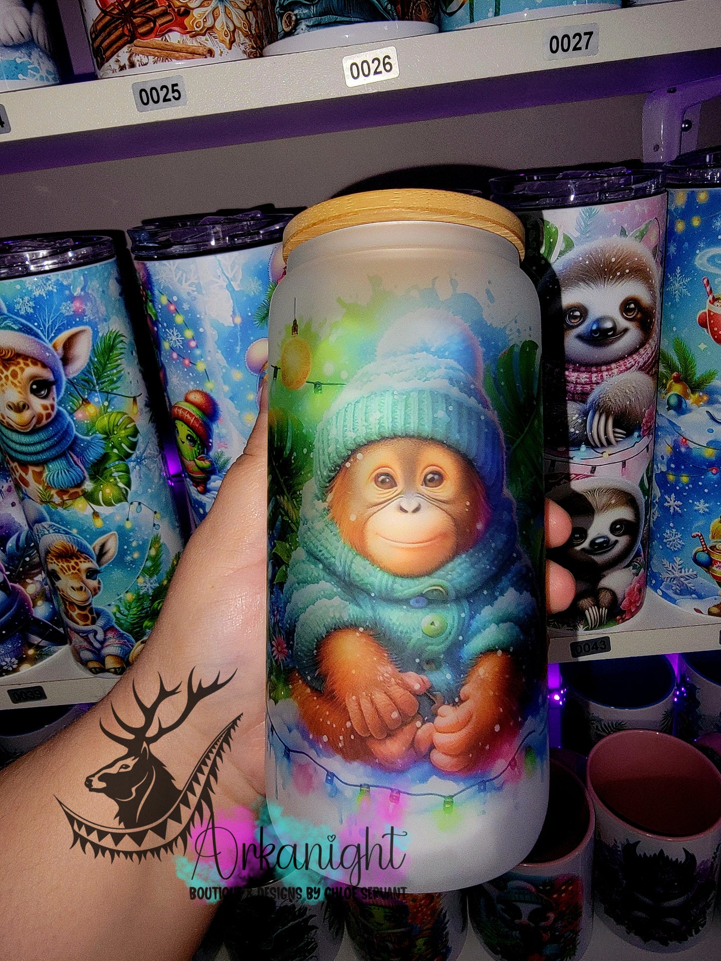 Verre en vitre givré 16oz & Couvercle en Bambou - Collection Hiver 2025 - Ourang Outang