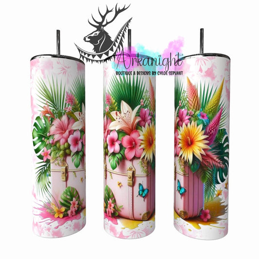 Gourde sur commande - Collection Voyage 2026 - Valise Fleurie - Rose