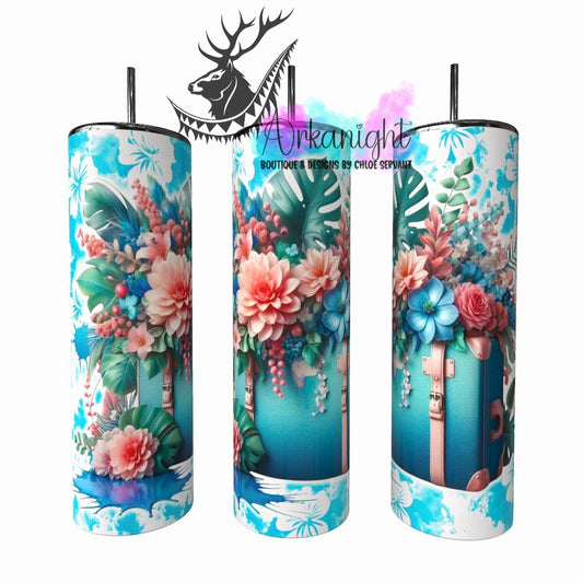 Gourde sur commande - Collection Voyage 2026 - Valise Fleurie - Bleu