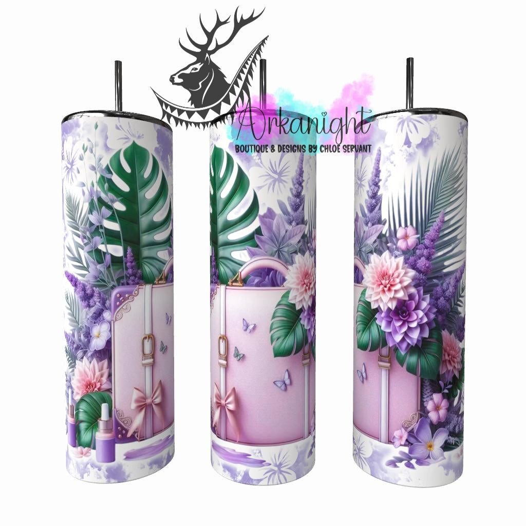 Gourde sur commande - Collection Voyage 2026 - Valise Fleurie - Lilas