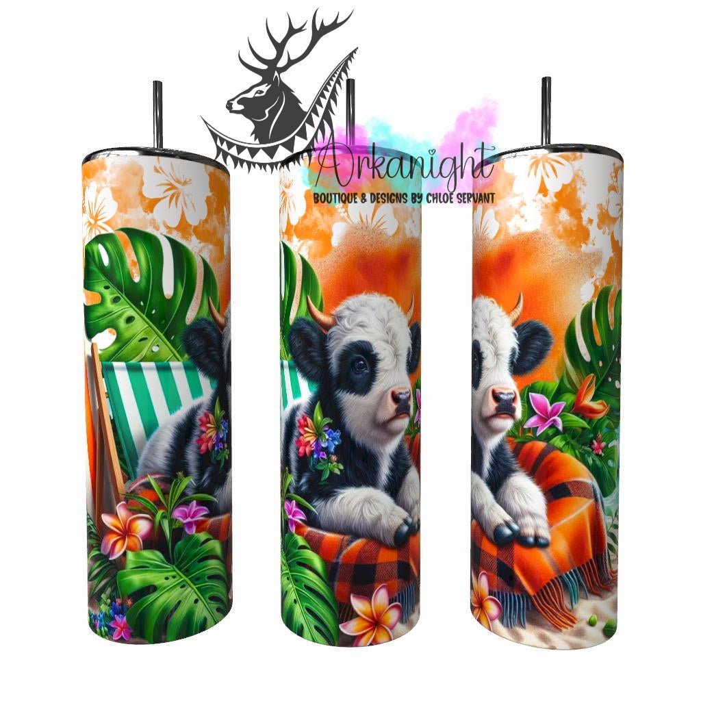 Gourde sur commande - Collection Voyage 2026 - Vache Blanche & Noir en Vacance