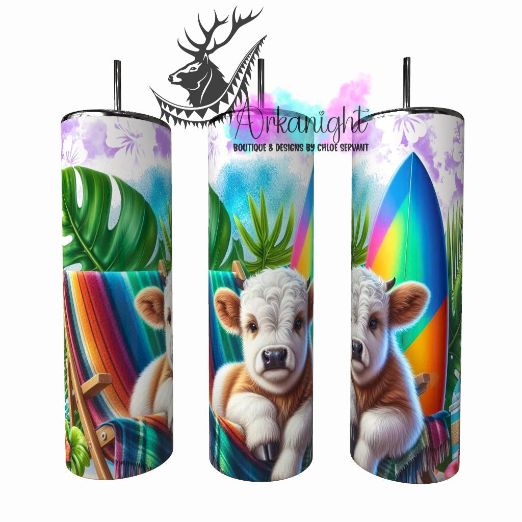 Gourde sur commande - Collection Voyage 2026 - Vache Blanche & tan  en Vacance