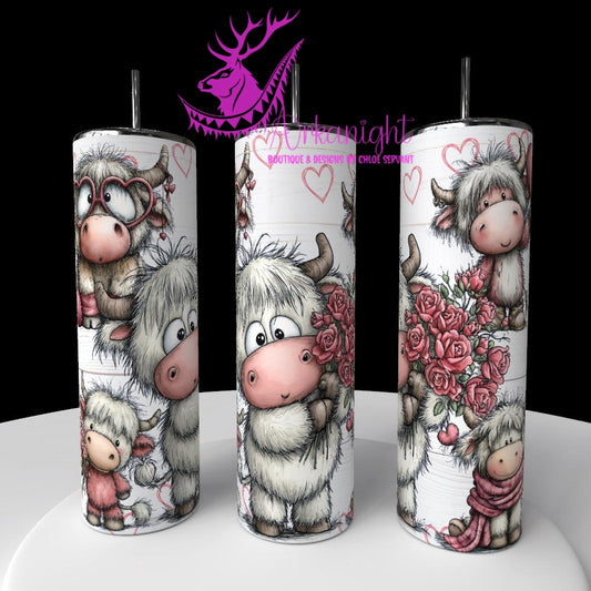 Numérique - Collection Saint-Valentin Vintage 2026 - Old Rose Cute White and Gray Highland Cow