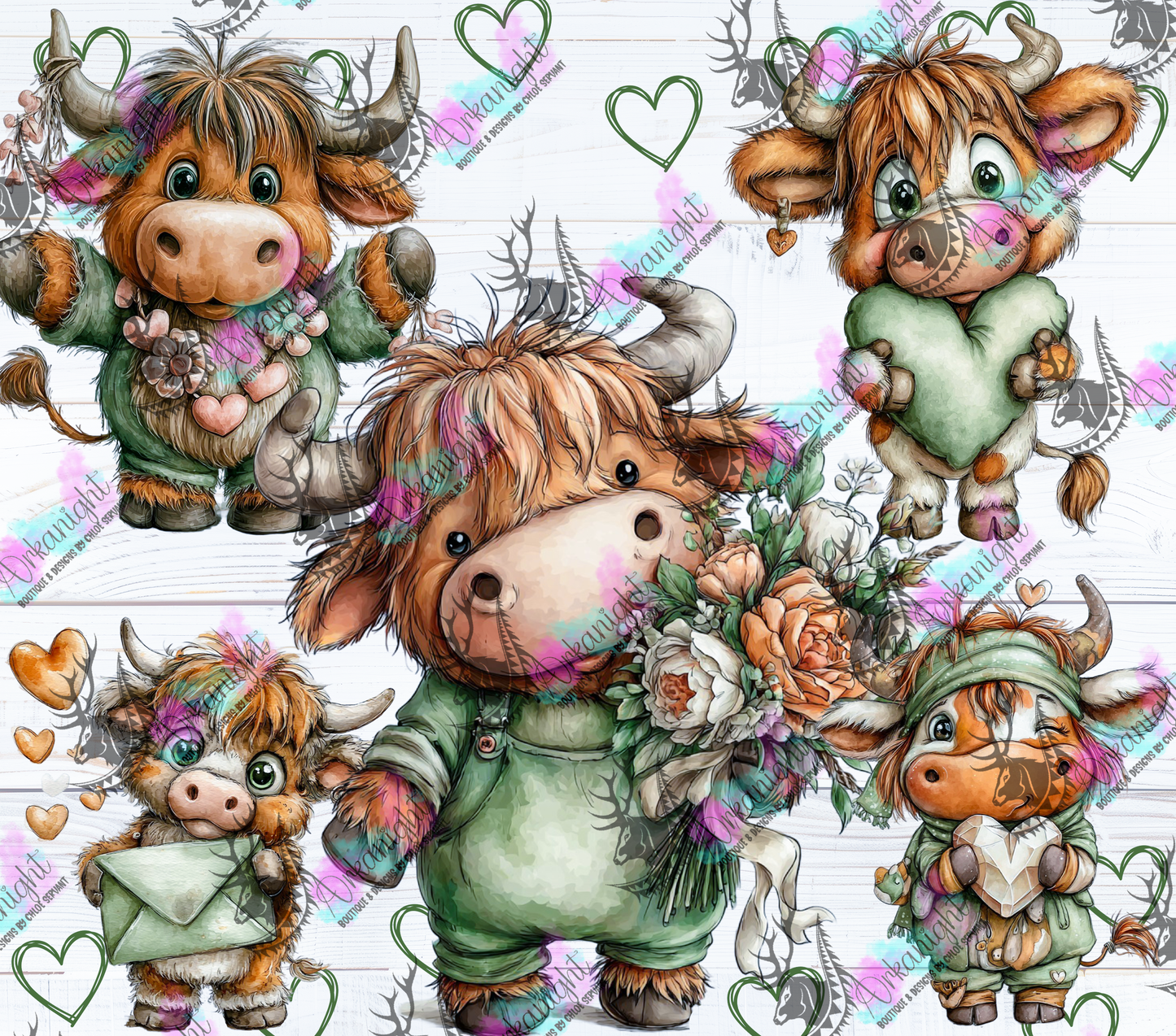 Numérique - Collection Saint-Valentin Vintage 2026 - Sage Green Highland Cow