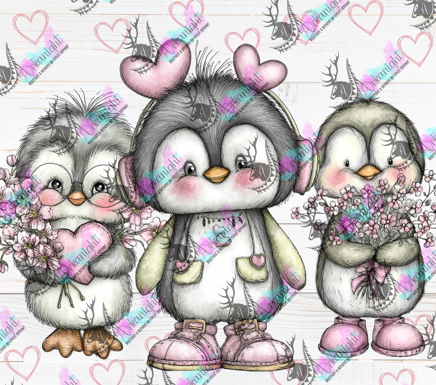 Numérique - Collection Saint-Valentin Vintage 2026 - Old Rose Cute Pinguin