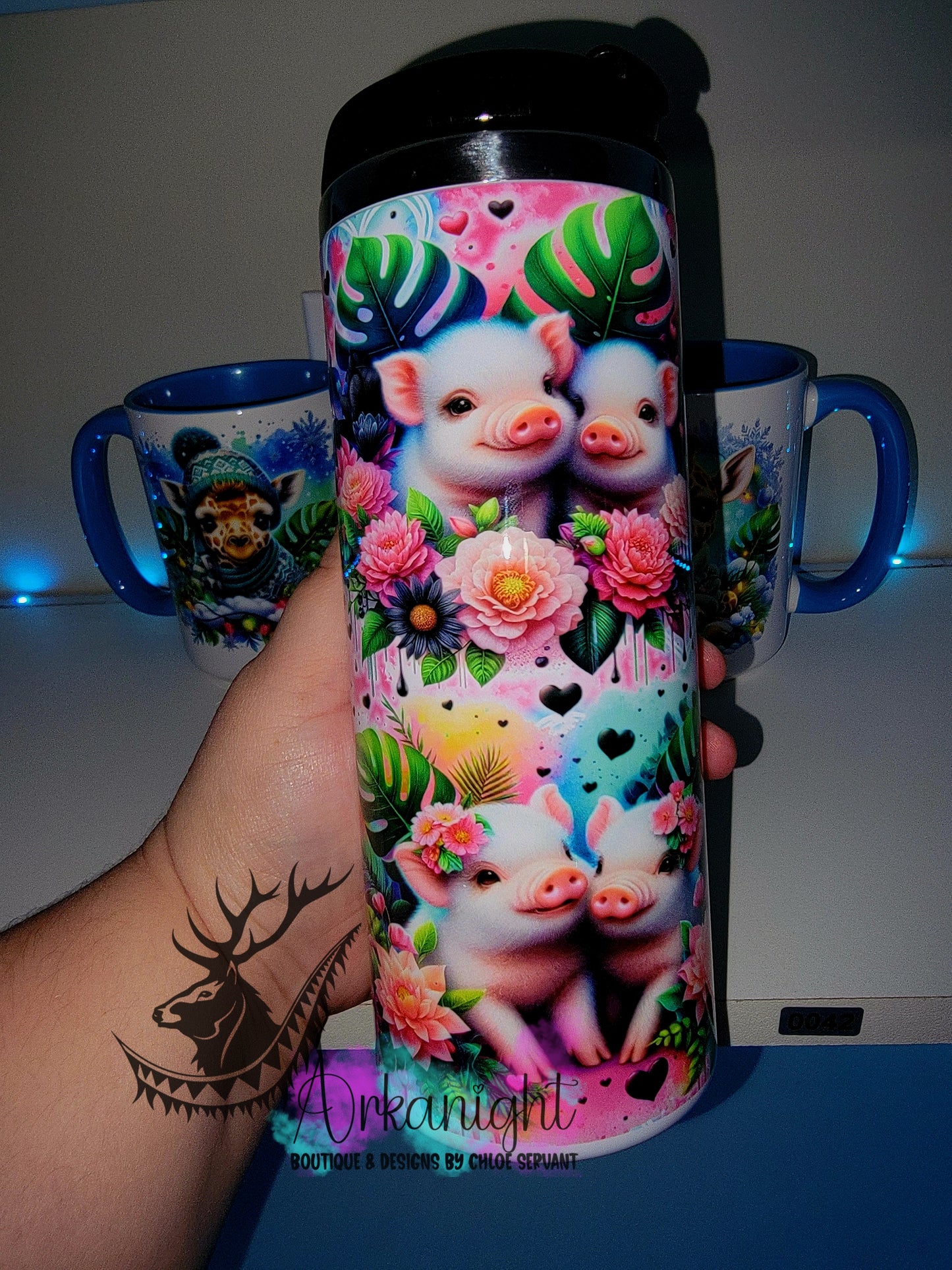 Gourde sur commande - Couvercle à café - 14 oz - Collection Saint-Valentin 2026 - Bébés Cochons Amoureux