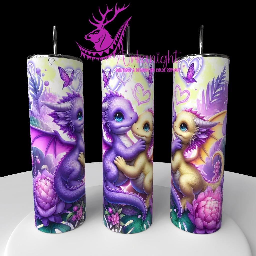 Gourde sur commande - Collection Saint-Valentin 2026 - Dragon - Lilas & Jaune