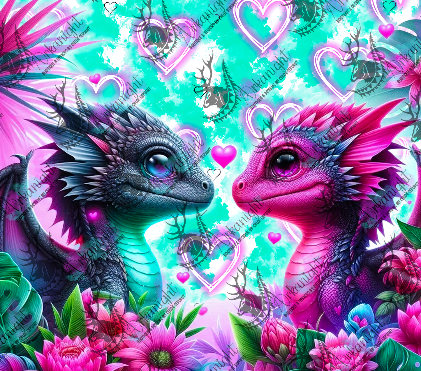 Numérique - Collection Saint-Valentin 2026 - Dragon - Gris Turquoise & Rose