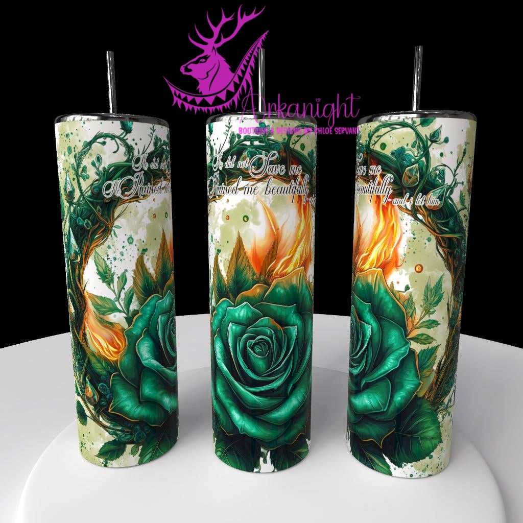 Gourde sur commande - Collection Lecture - Dark Romance 2026 -Ruined me beautifully - Rose Verte - Choix Français,  Anglais ou Sans Écritures