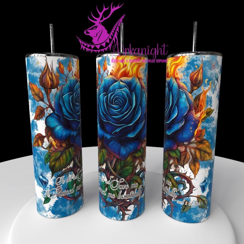 Gourde sur commande - Collection Lecture - Dark Romance 2026 -Ruined me beautifully - Rose Bleu - Choix Français,  Anglais ou Sans Écritures