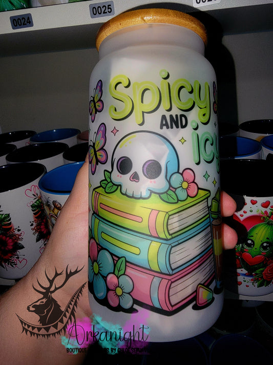 Verre en vitre givré 16oz & Couvercle en Bambou - Collection Lecture - Spicy & Icy