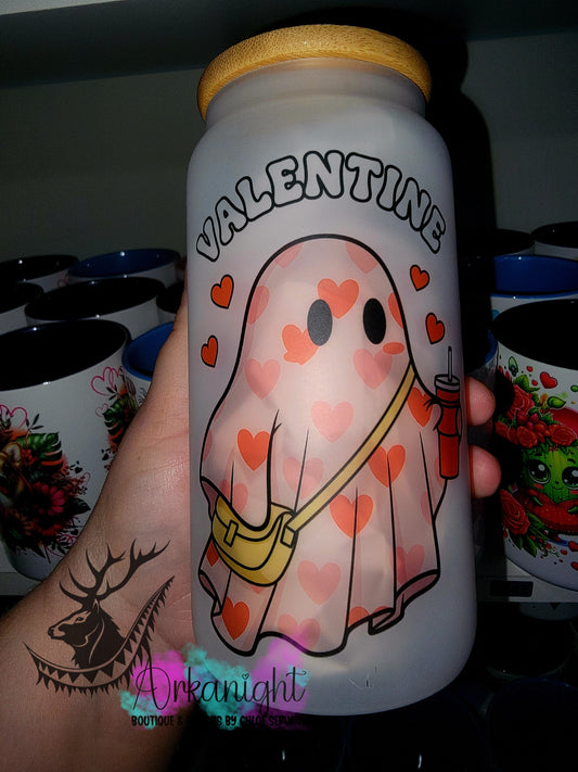 Verre en vitre givré 16oz & Couvercle en Bambou - Collection Saint-Valentin - Valentine Ghost