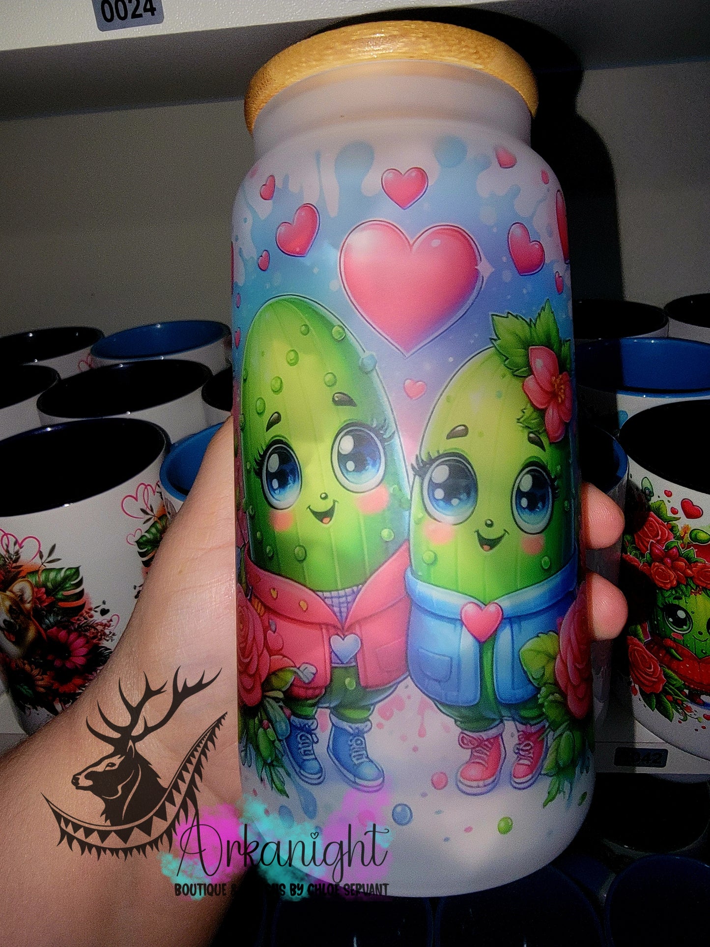 Verre en vitre givré 16oz & Couvercle en Bambou - Collection Saint-Valentin - Couple de Cornichons