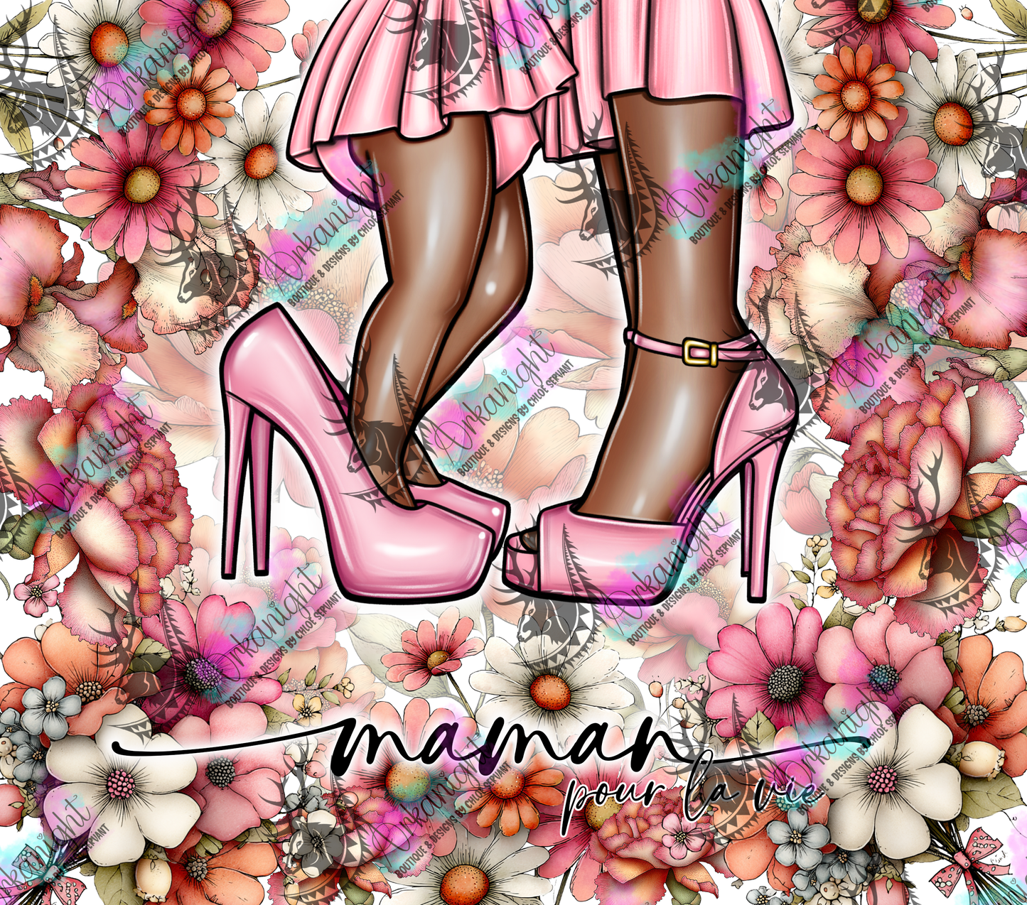 Numérique - Collection Fête des mères 2026 - Maman pour la vie - Peau Blanche & Noire - Thème Rose