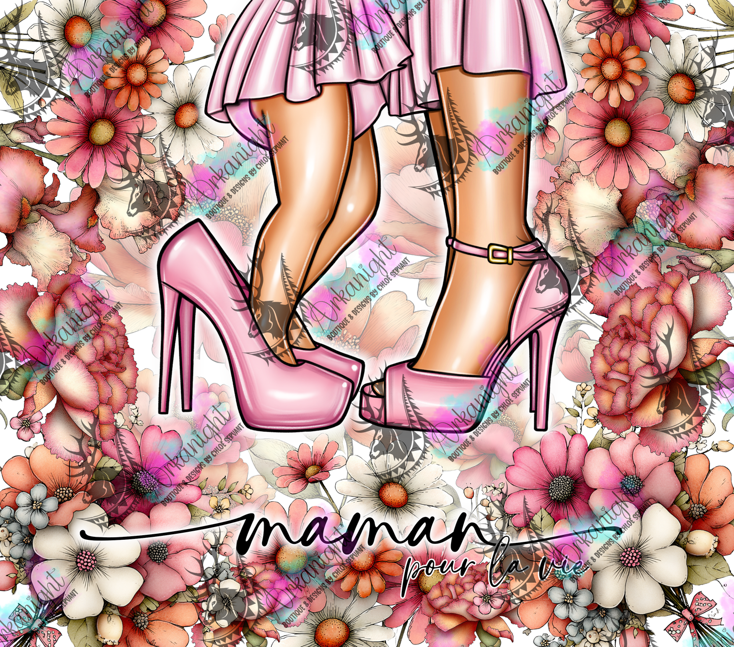 Numérique - Collection Fête des mères 2026 - Maman pour la vie - Peau Blanche & Noire - Thème Rose