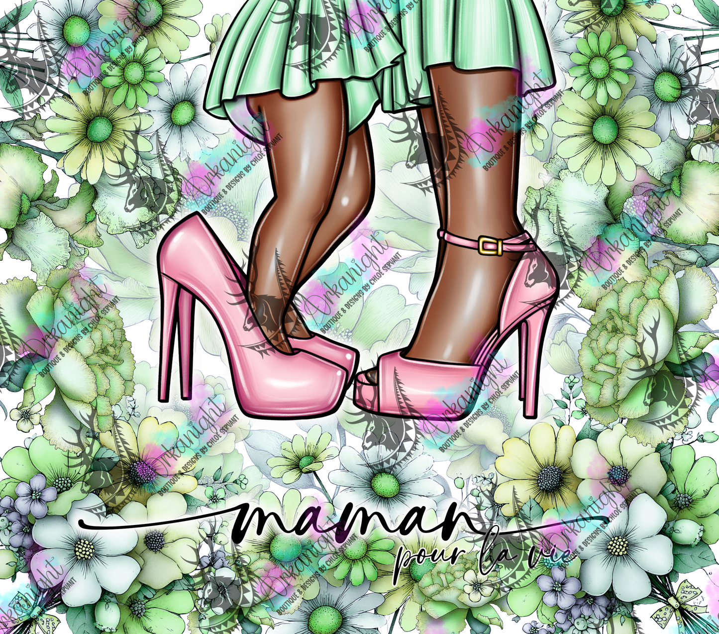 Numérique - Collection Fête des mères 2026 - Maman pour la vie - Peau Blanche & Noire - Thème Vert