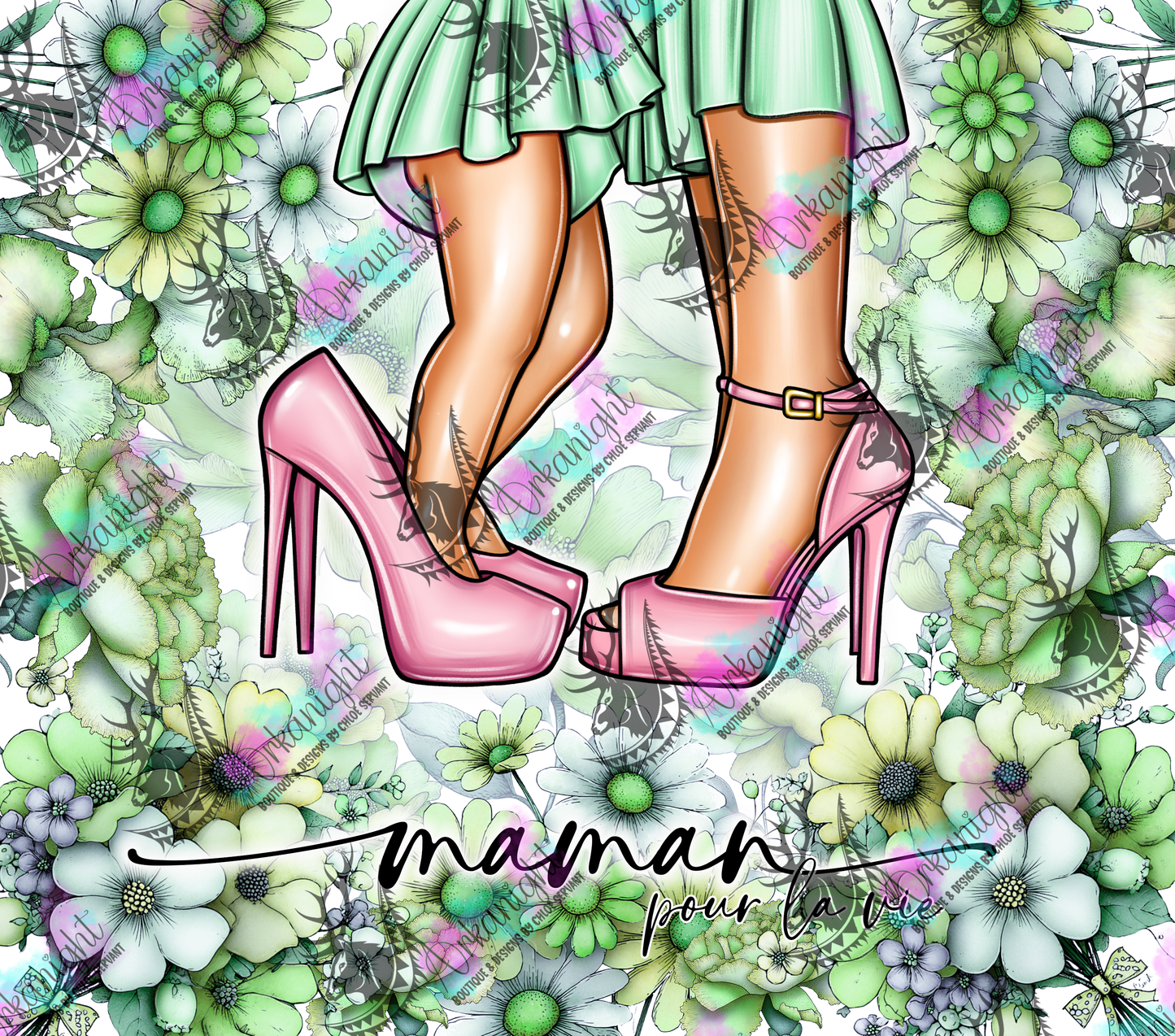 Numérique - Collection Fête des mères 2026 - Maman pour la vie - Peau Blanche & Noire - Thème Vert