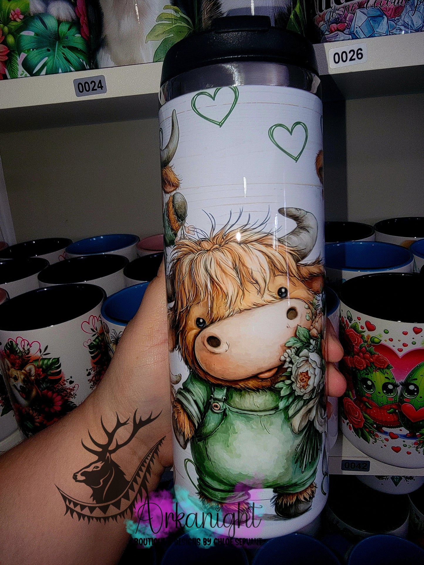 Gourde sur commande - Couvercle à café - 14 oz - Highland Cow Vintage