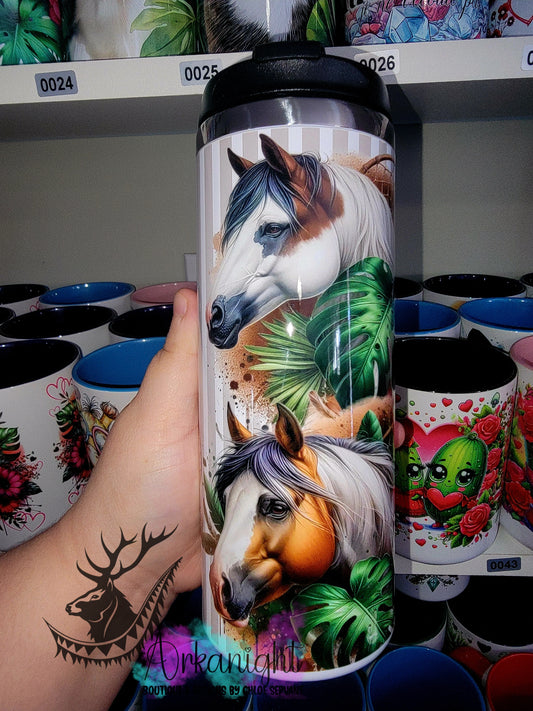 Gourde sur commande - Couvercle à café - 14 oz - Paint horses & Monstera