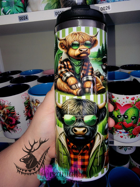 Gourde sur commande - Couvercle à café - 14 oz - Camping Highland Cow