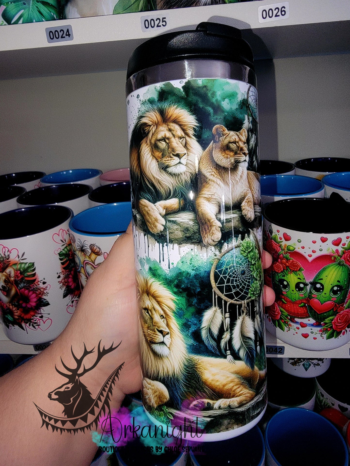 Gourde sur commande - Couvercle à café - 14 oz - Lions on rocks