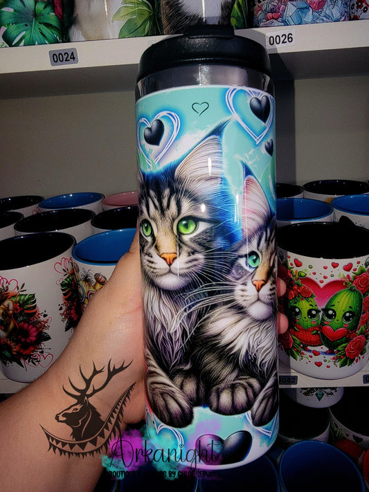 Gourde sur commande - Couvercle à café - 14 oz - Chat mainecoon Amoureux