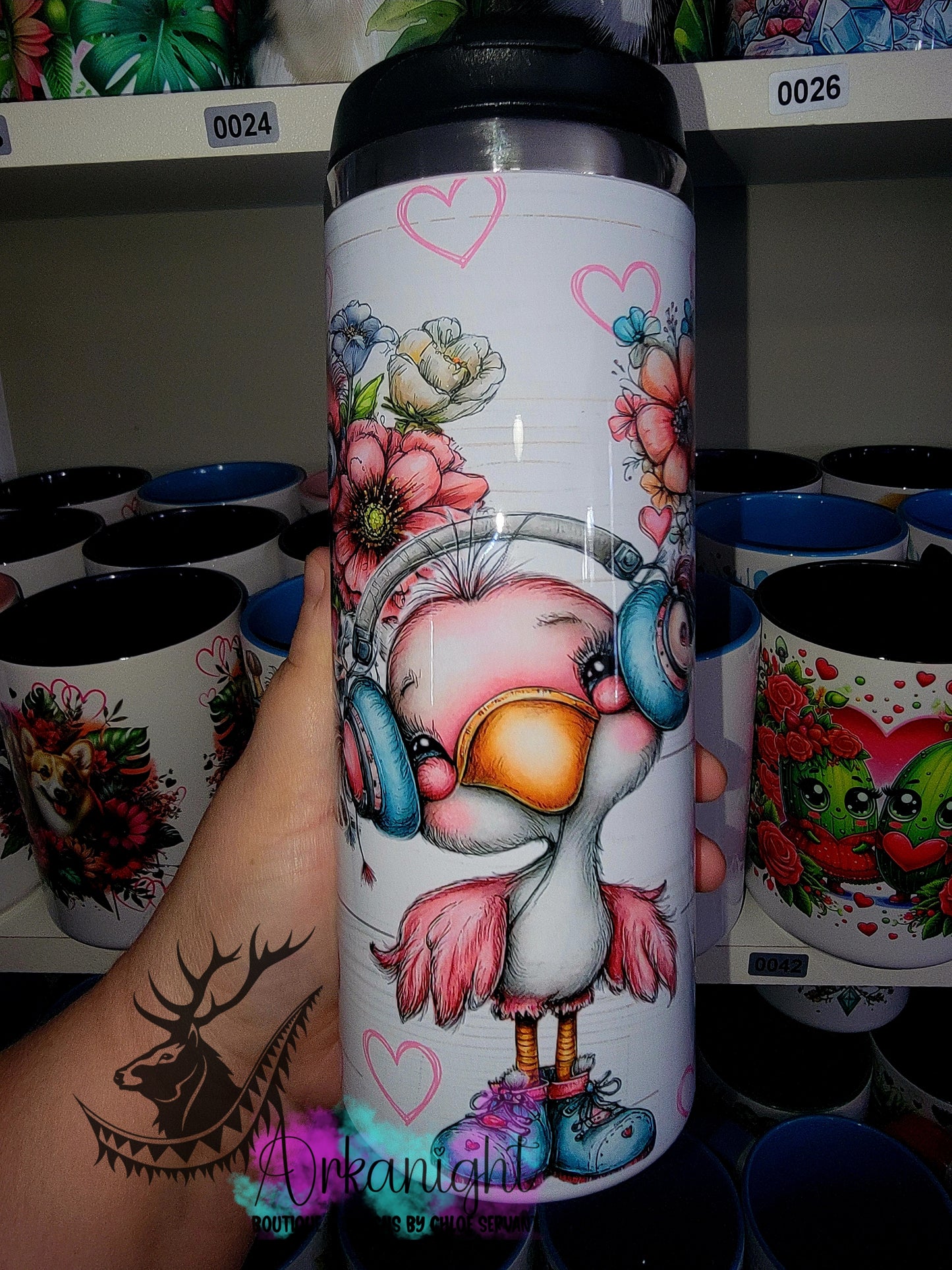 Gourde sur commande - Couvercle à café - 14 oz - Flamant rose Vintage