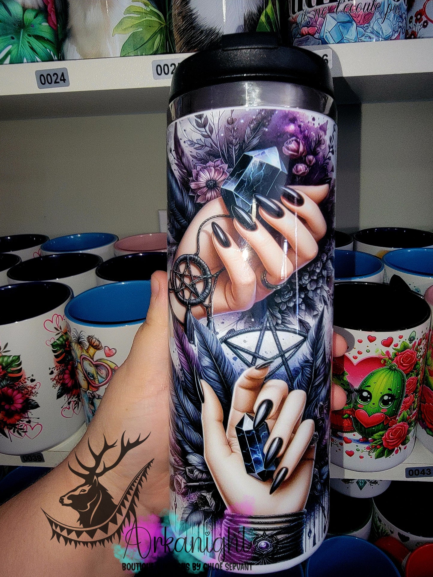 Gourde sur commande - Couvercle à café - 14 oz - Black Obsidian Crystal