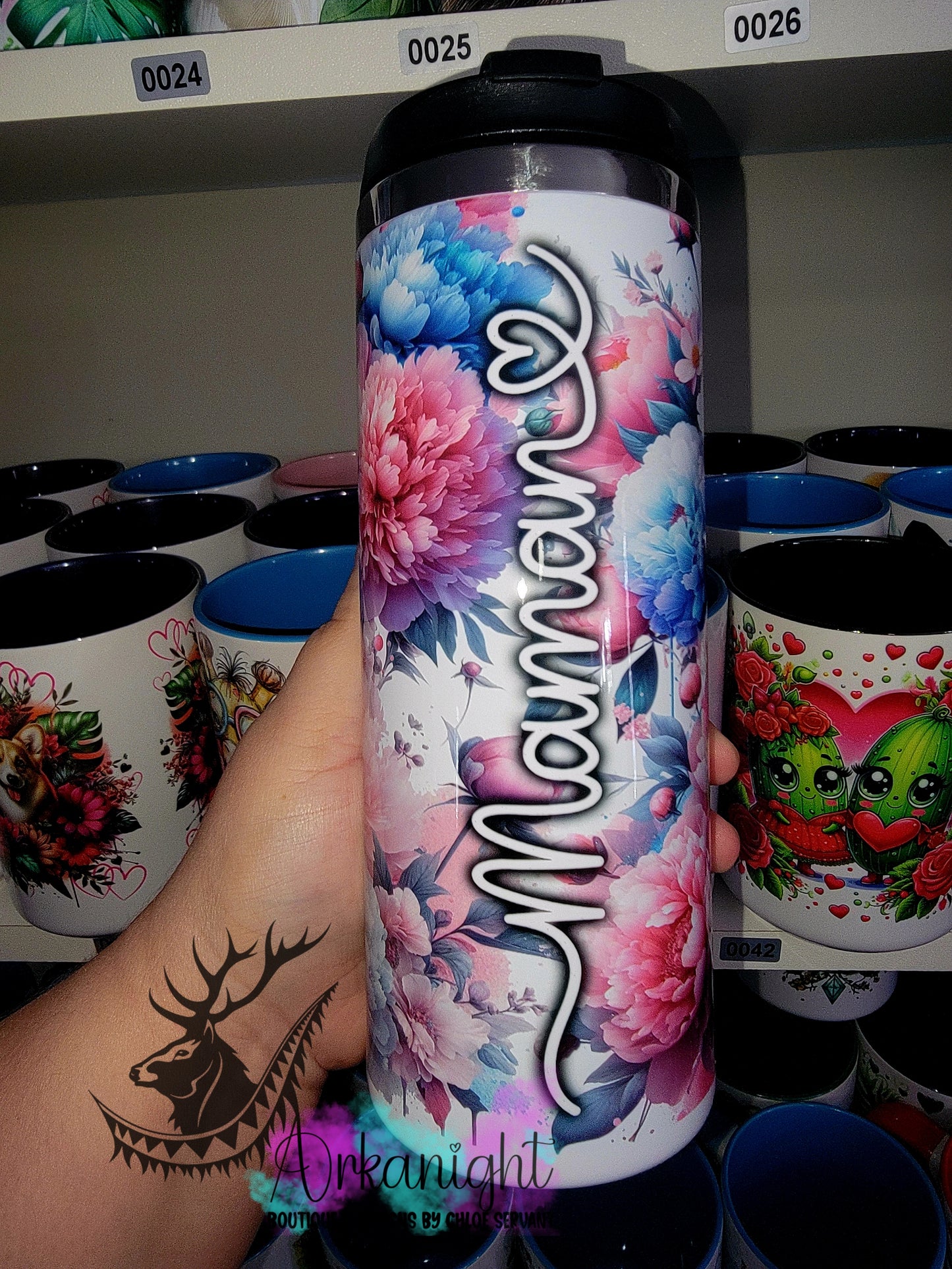 Gourde sur commande - Couvercle à café - 14 oz - Maman Fleurie