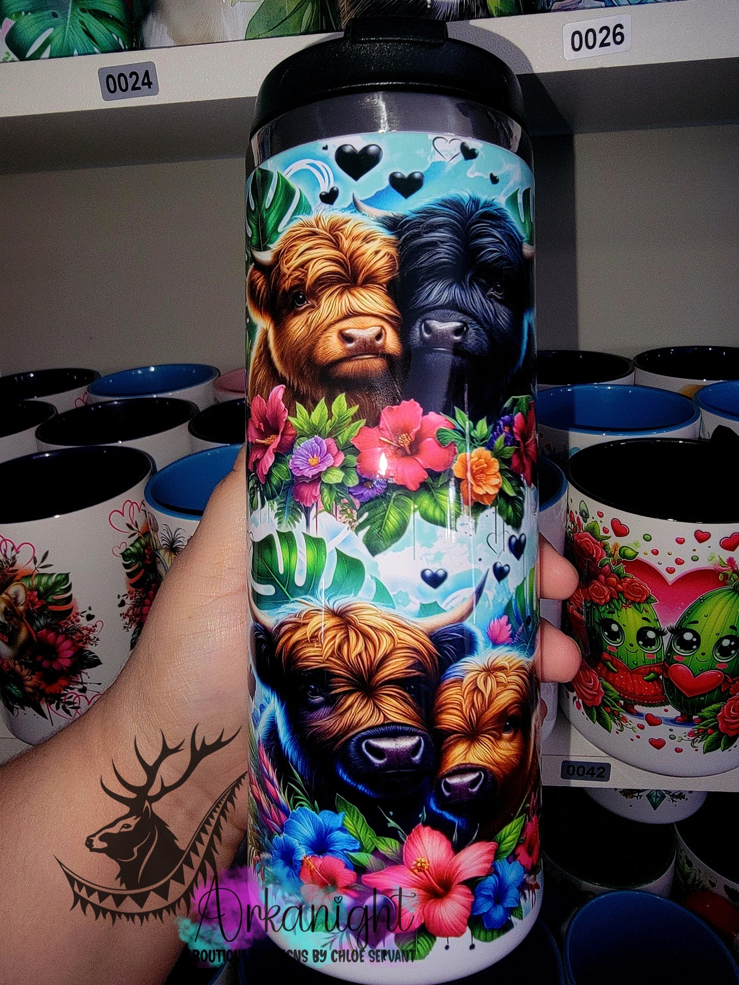 Gourde sur commande - Couvercle à café - 14 oz - Vaches Highlands Amoureuses