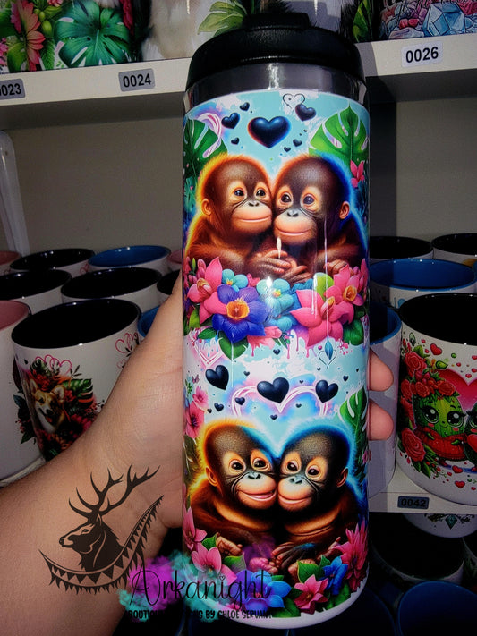 Gourde sur commande - Couvercle à café - 14 oz - Ourang-Outang Amoureux